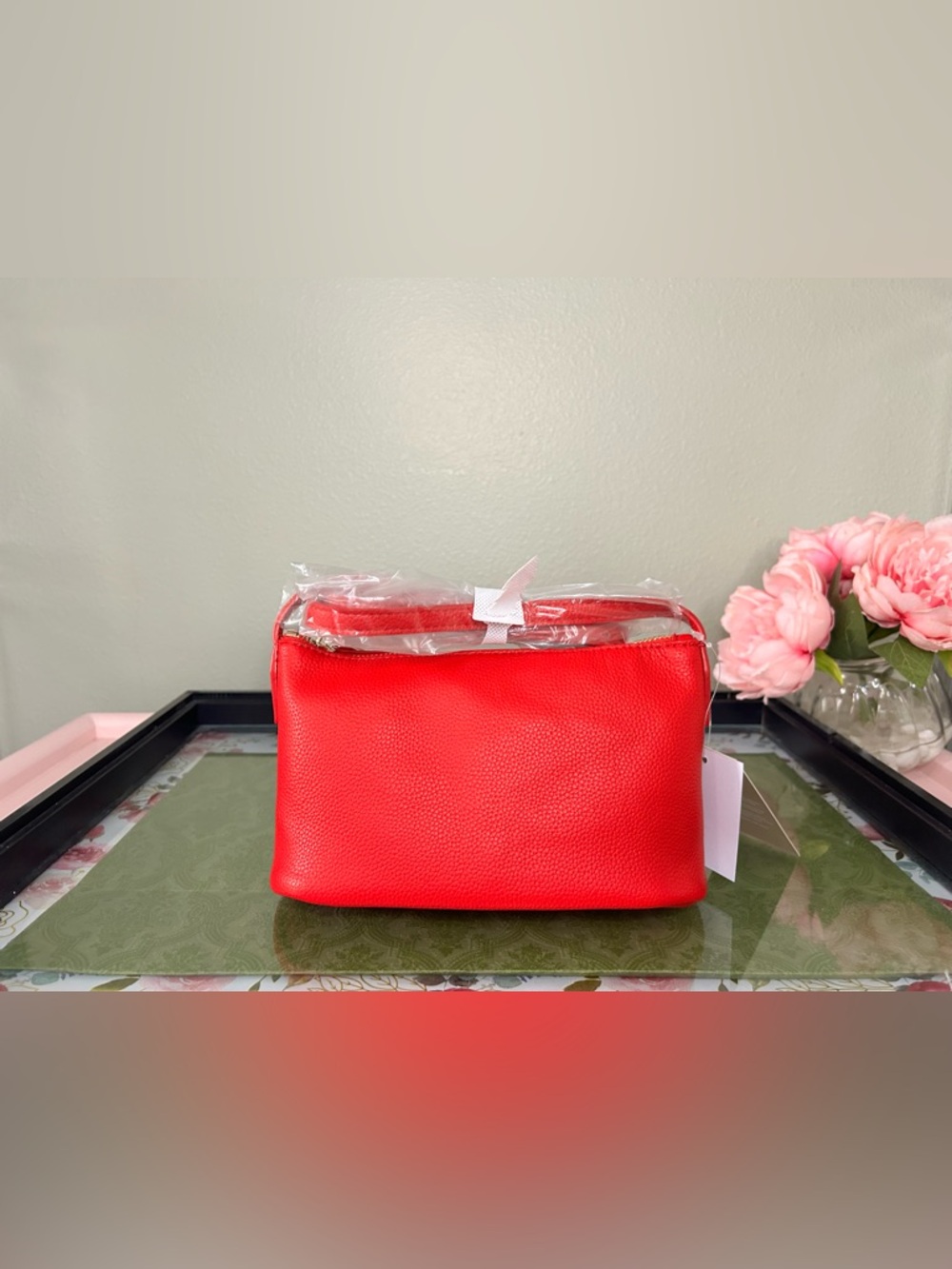 Red Women’s Crossbody Bag - Classic Soft Pebbled Leather Adjustable Strap